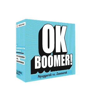 OK Boomer generatie trivia bordspel doos met gedurfde typografische omslag