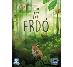 De doos van het bordspel „Het Bos” met een weelderig groen bos en verschillende dieren. Op de voorgrond zit een rode vos